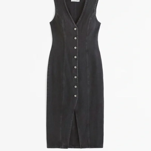 Abercrombie & Fitch Mara Vest Black Denim Sleeveless Midi Dress - Picture 2 of 7